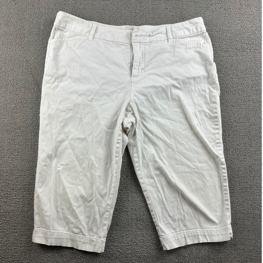 St. John's Bay Crop Pants Women 14P White Cotton Casual Capris Button Front